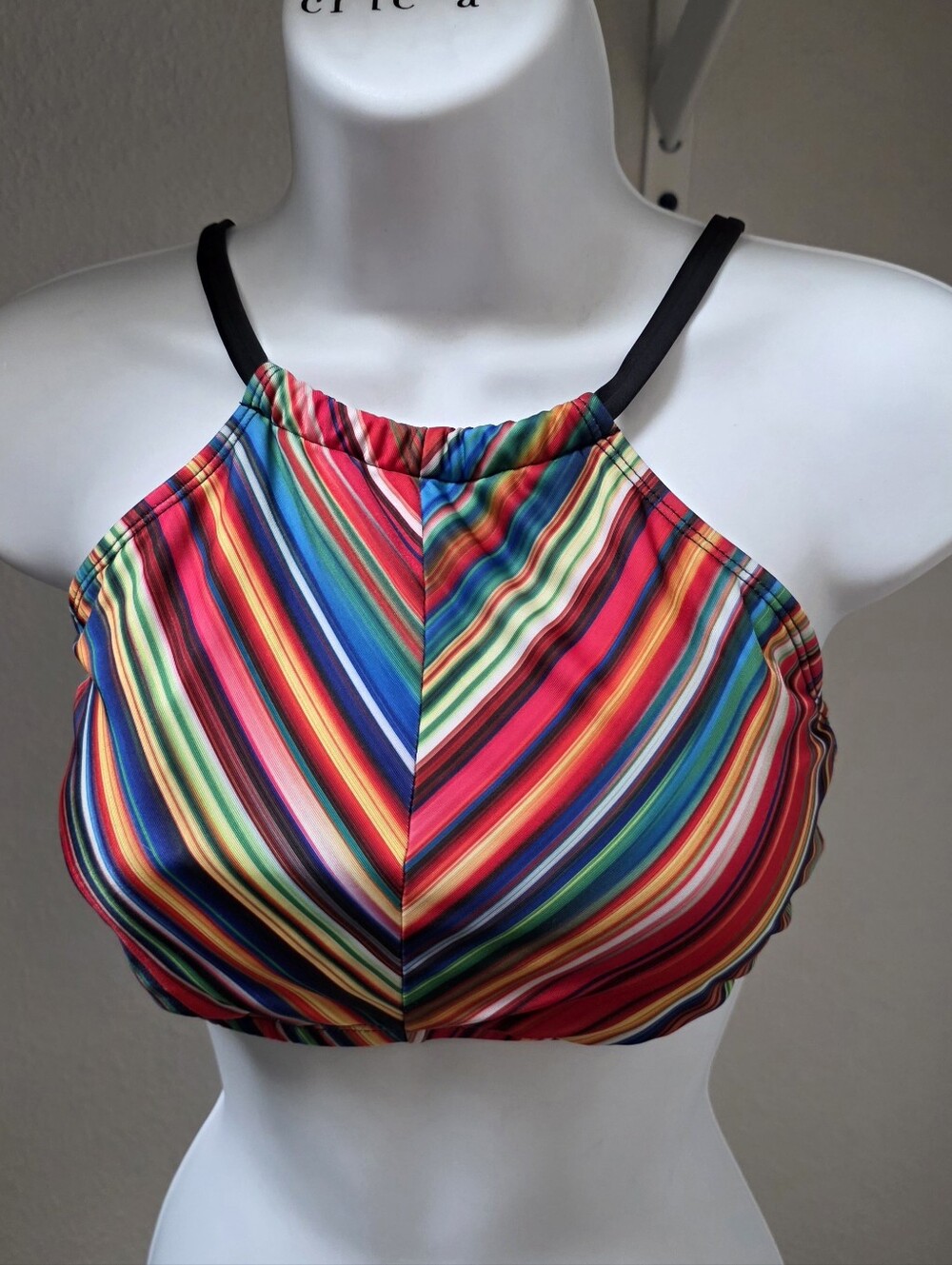 Colorful Striped High Neck Bikini Top Size Large